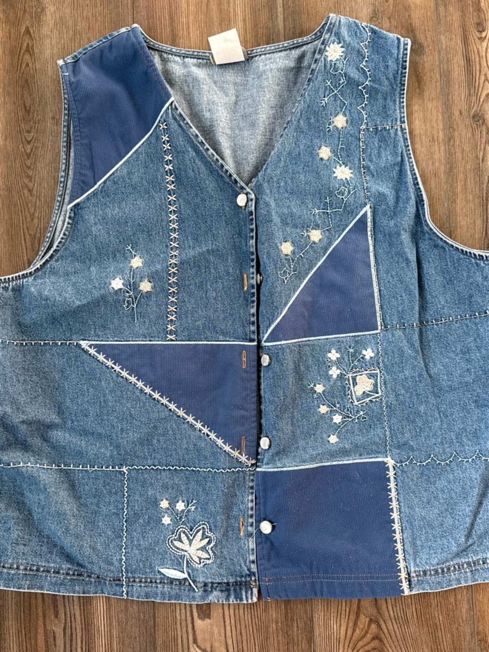 Teddi Blue Patchwork Embroidered Denim Vest